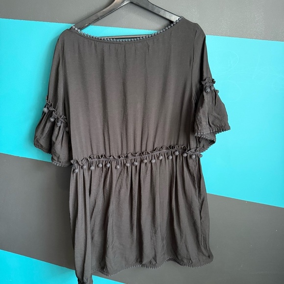 Club Monaco Black Ruffled Bell Sleeve Mini Dress 100% cotton - Picture 8 of 12